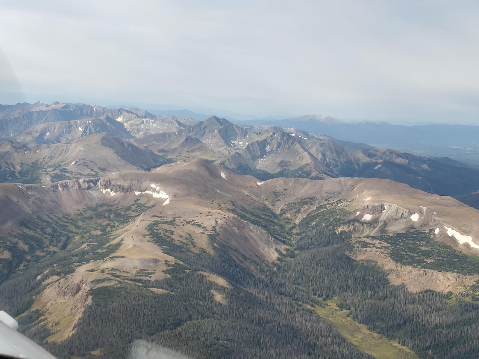 View to the west, flying over Rocky Mountain National Park