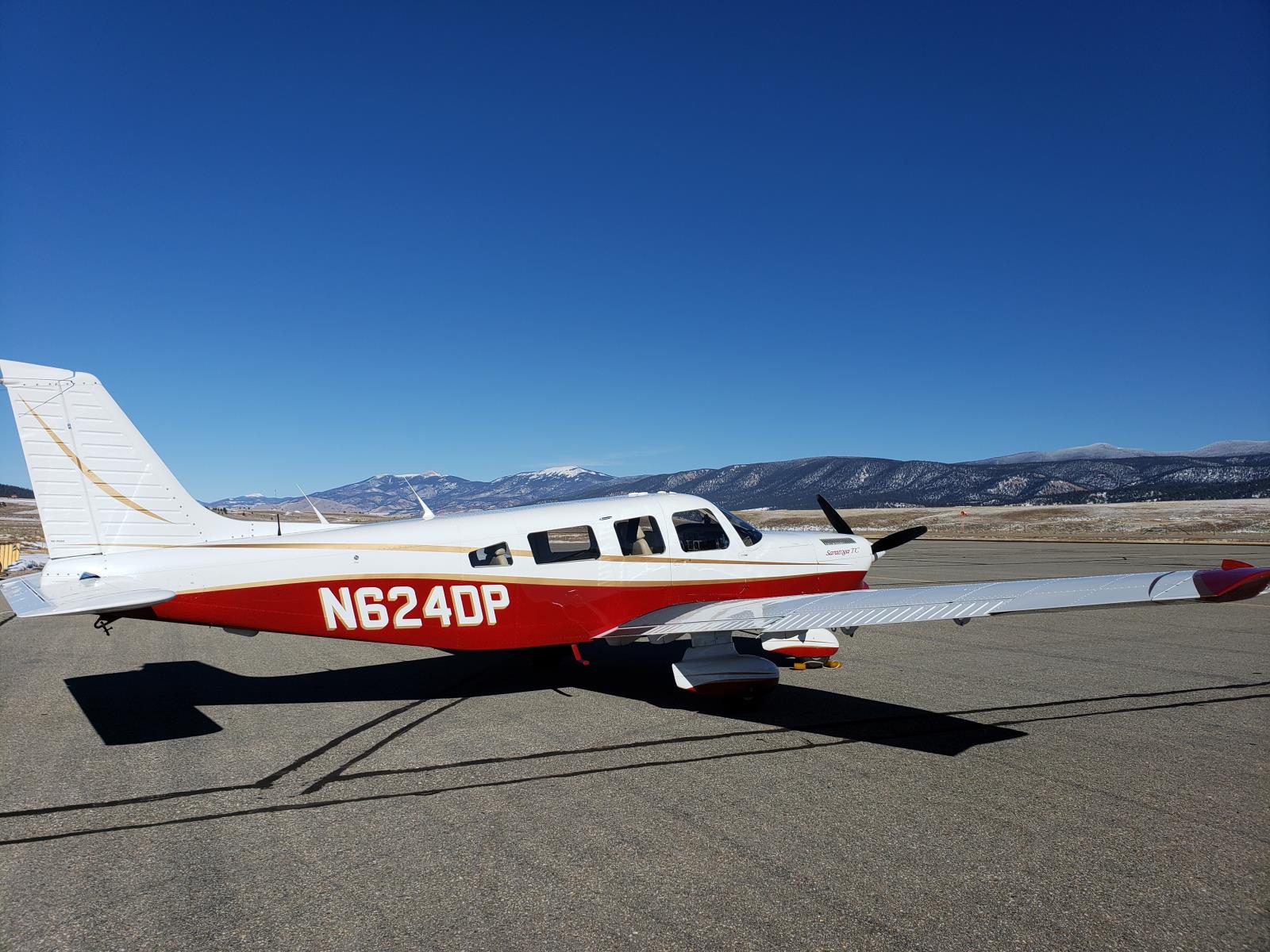 Saratoga N624DP on the ramp at KAXX - Angel Fire, NM