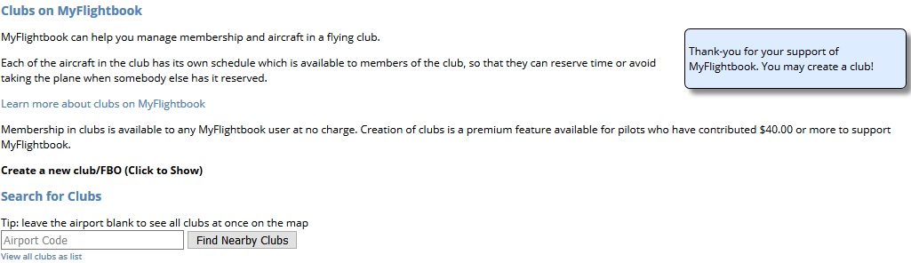 Find and Create Clubs Screen