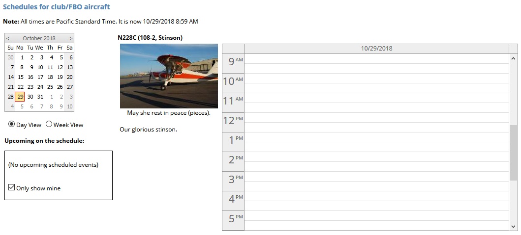 Schedule Aircraft Screen